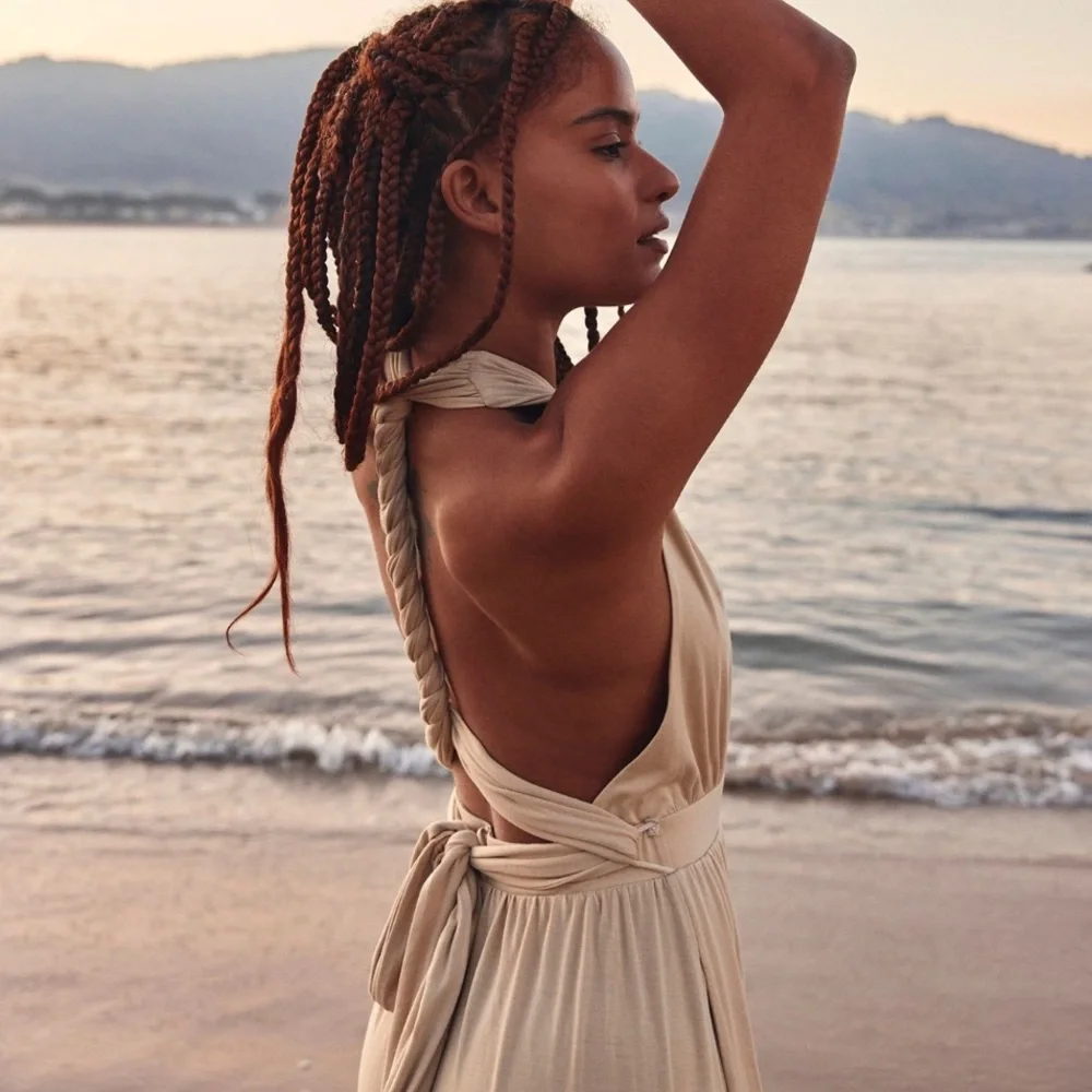 NWT Free People Dani Convertible Open-Back One-Piece Jumpsuit Beige Small NEW - Picture 4 of 7